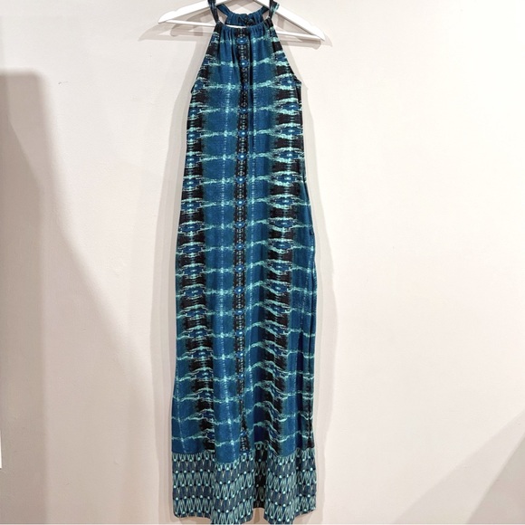 Athleta Dresses & Skirts - Athleta Women Maxi Dress S Blue Tie Dye Stretch Halter Athleisure Vacation